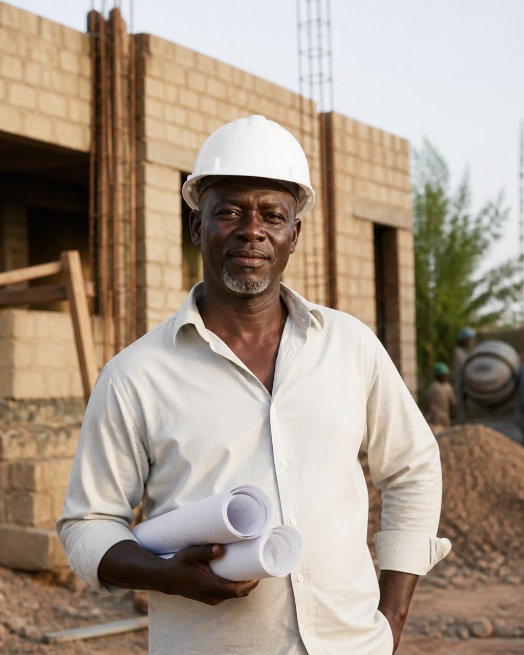 Ousmane Sawadogo, fondateur et directeur général de SOBAT, sur un chantier